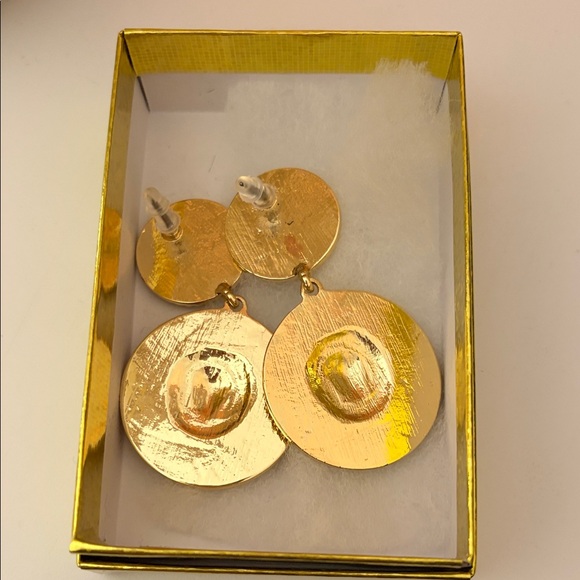 Gold and Black Lion Medallion Earrings - Picture 3 of 3